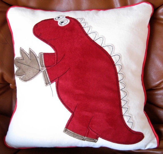 Last one available Red Dinosaur Childrens Nursery Pillow Case
