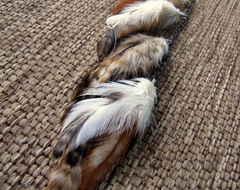 Long Single Feather Earring - Autumn Feather Jewelry, Long Chain Earring - Flower Child