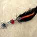 CIJ SALE 25% OFF - Feather Earring - Long Single Earring - Midnight Flame (Ready to Ship)