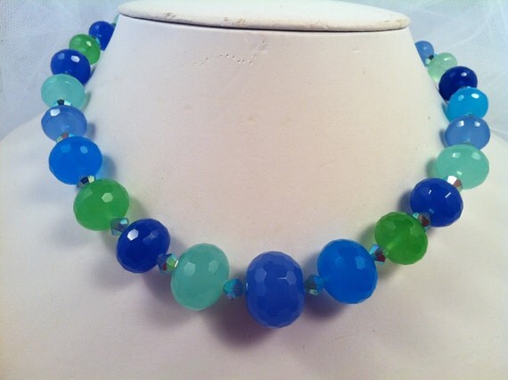 Items similar to Caribbean Jade with Swarovski Crystals and Sterling ...