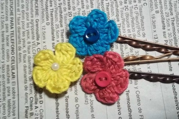 Crochet flower bobby pins Hair Accessories by CrochetnMoreByAlida
