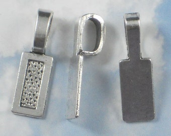 10 Large Rectangle Glue On Bail Antique Silver Tone - Use for Mixed Media, Stone, Clay (P386 -10)