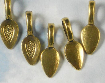 50 Teardrop Glue On Bails Antiqued Gold Spoon Style - Create A PeNDANT (P982)