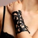 Leather Bracelet Cuff, "Bird in Flight" in Black Leather