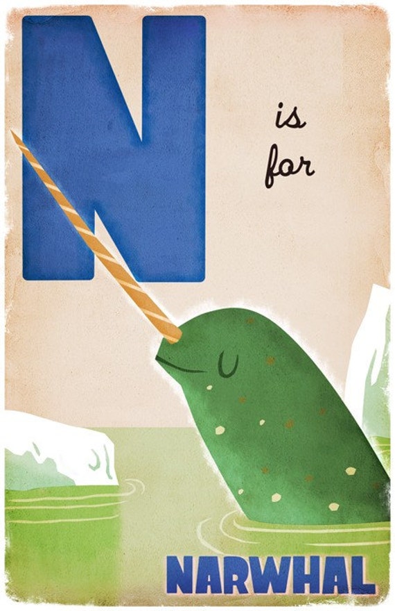 Items similar to N is for Narwhal - 11x17 on Etsy