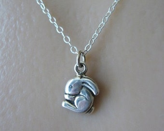 Sterling Silver Bunny Necklace, Rabbit Necklace, Child Necklace, Bunny Necklace, Rabbit Jewelry, Bunny Pendant, Rabbit Necklace, Hare