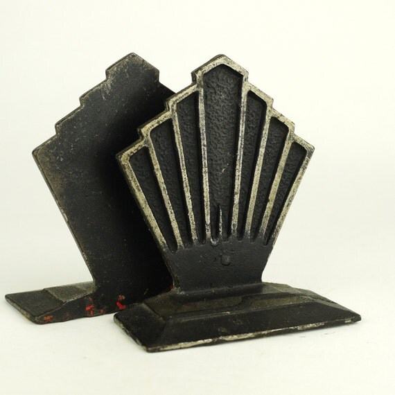 Art Deco Bookends Cast Iron Streamline Skyscraper Library