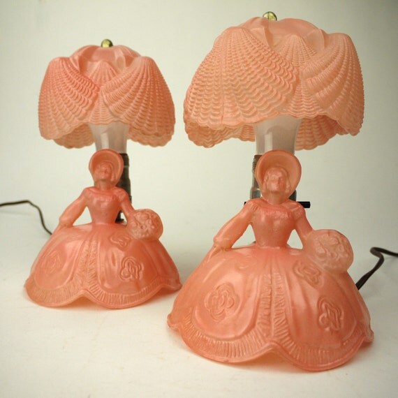 Antique Depression Glass Pink Southern Belle Dresser Lamps