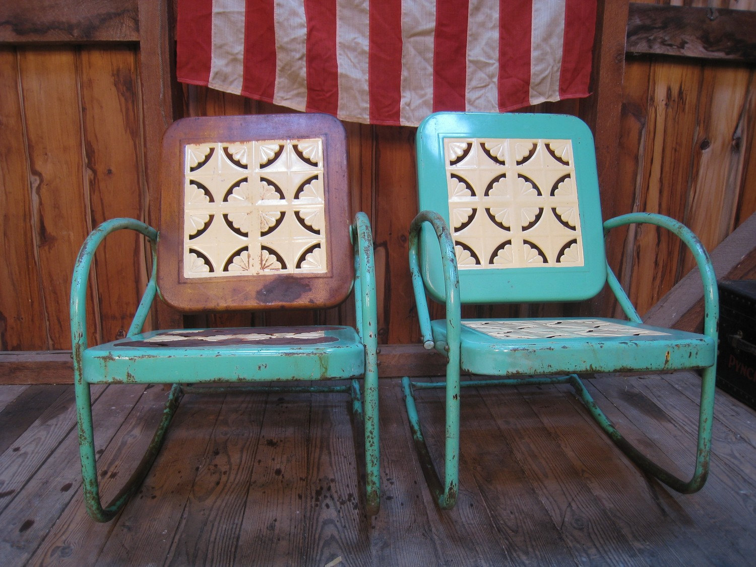 Vintage 1950s Metal Lawn Porch Glider Patio Chairs