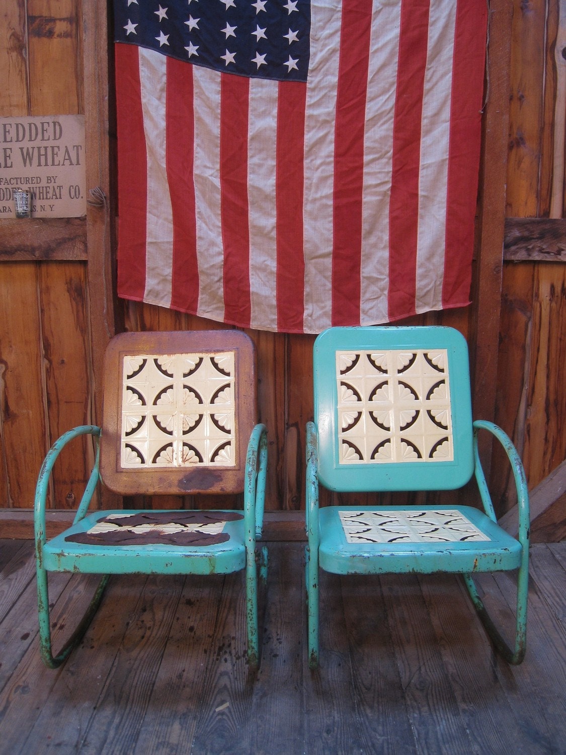 Vintage 1950s Metal Lawn Porch Glider Patio Chairs