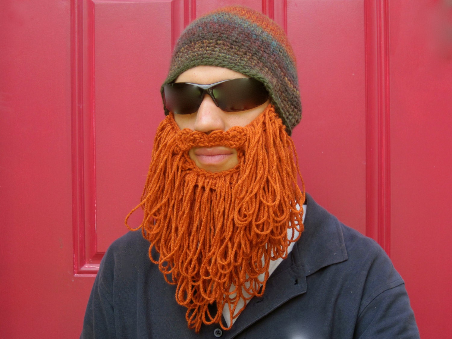 extra shaggy beard beanie wool blend hat with long red beard