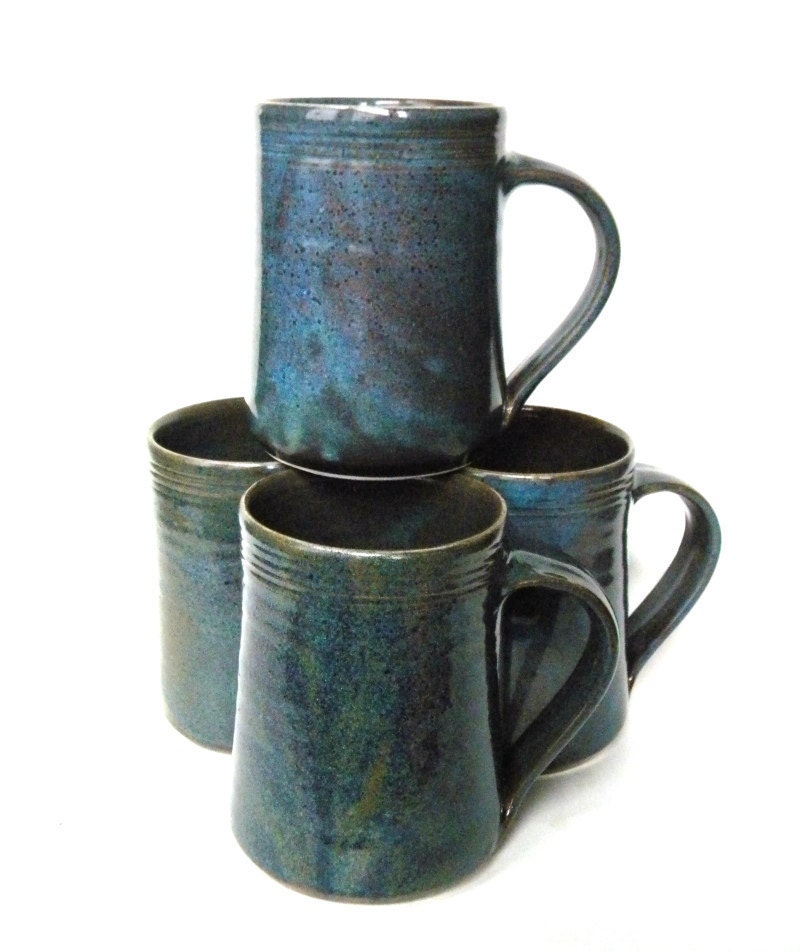 Set of 4 16 oz Handmade Ceramic Mug Twilight Blue