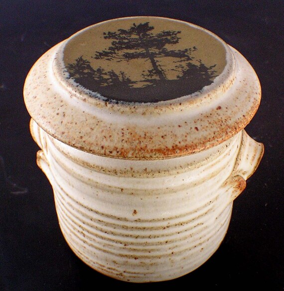 Extra large Stoneware French Butter Crock Island Tree Design