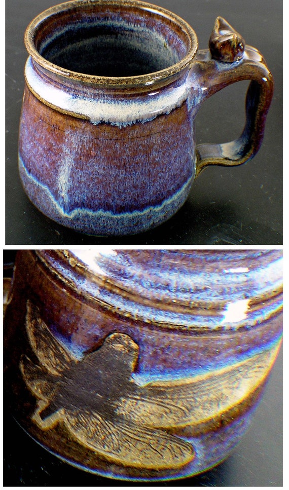 16 Oz Stoneware Coffee Mug Dragonfly Design