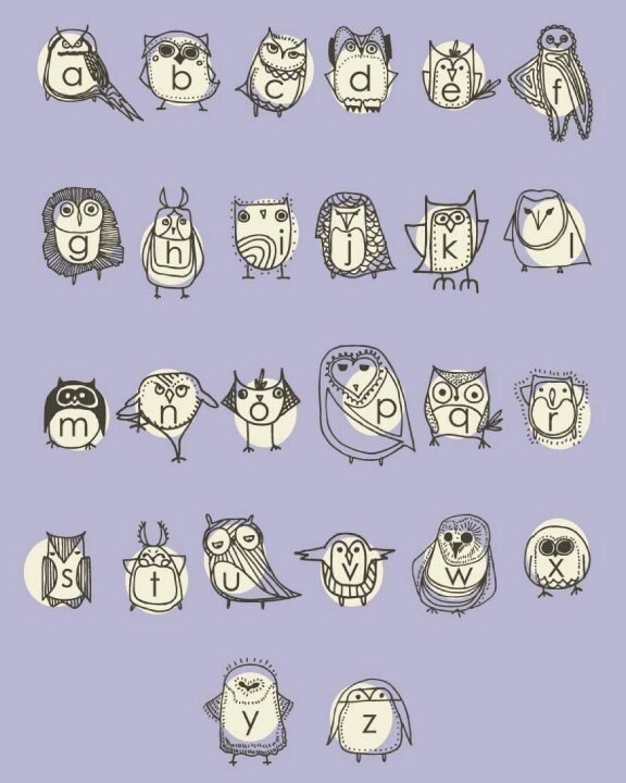 Owlphabet 8x10 Alphabet Print Owl Nursery Art by Gingiber on