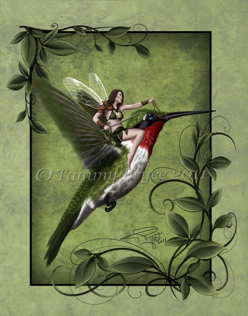 Fairy Riding Humming Bird 11x14 Fantasy Fine Art Print