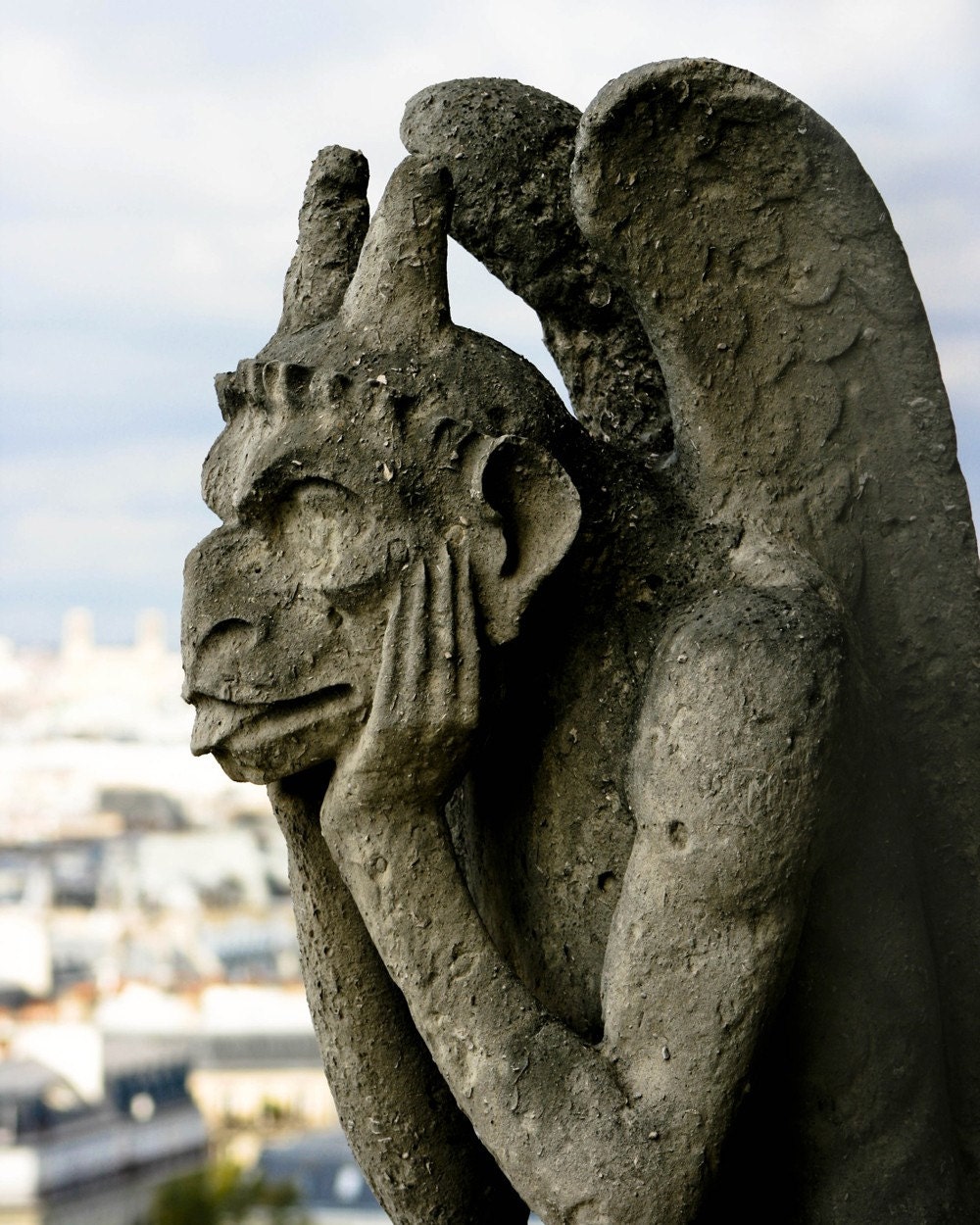 Photograph Gray Parisian Stone Hugo Gargoyle Statue on Notre