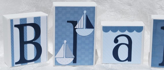 nautical baby block letters blue and white blake