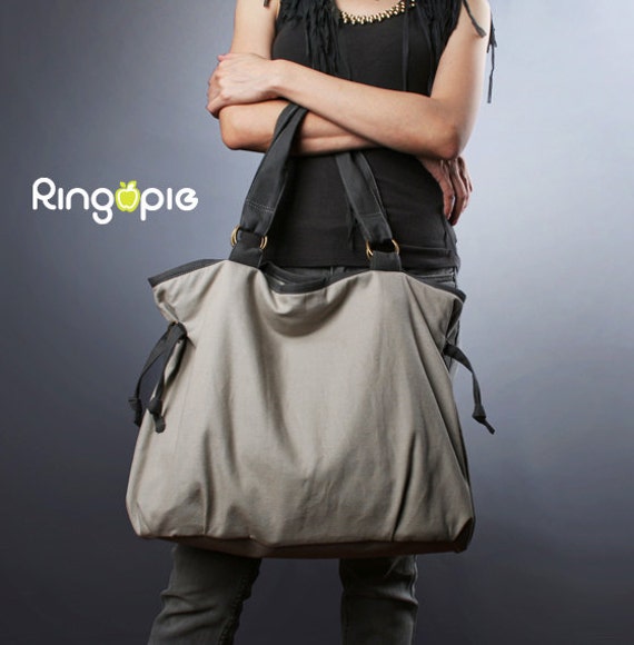 Sale 20%OFF-Ready To Ship-Ringopie Everyday Canvas Tote Bag(light gray)/diaper bag/school bag/handbag/purse/laptop bag/women/For Her-050