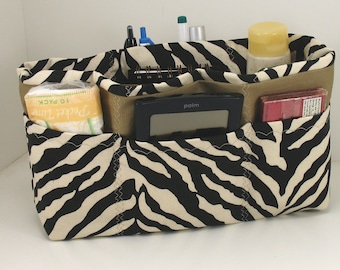 Purse Organizer Insert with Enclosed Bottom- Black Zebra - Medium Pictured - Five sizes available with lining color choice