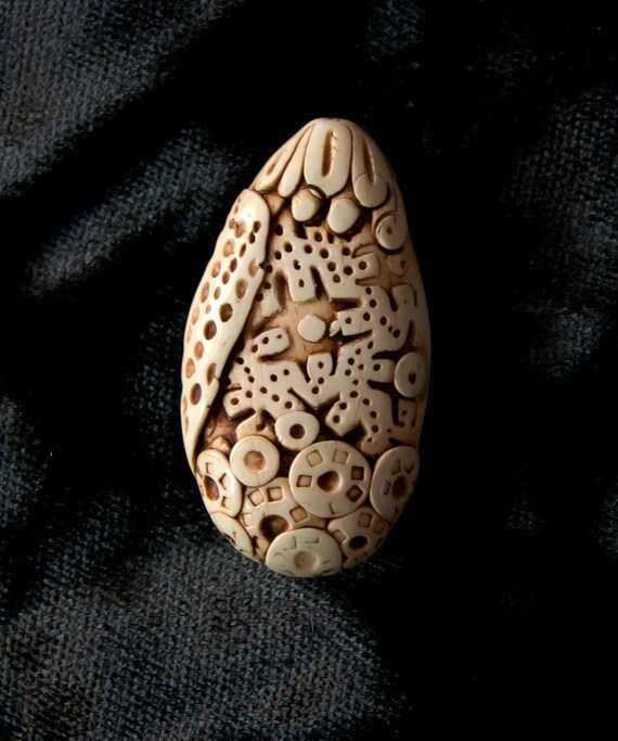 Handmade Teardrop-Shaped Faux-ivory Focal Bead-- one-of-a-kind
