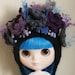 SALE Darkness Falls - OOAK Floral Collage Helmet for Blythe - Crochet Felted Pixie Hat