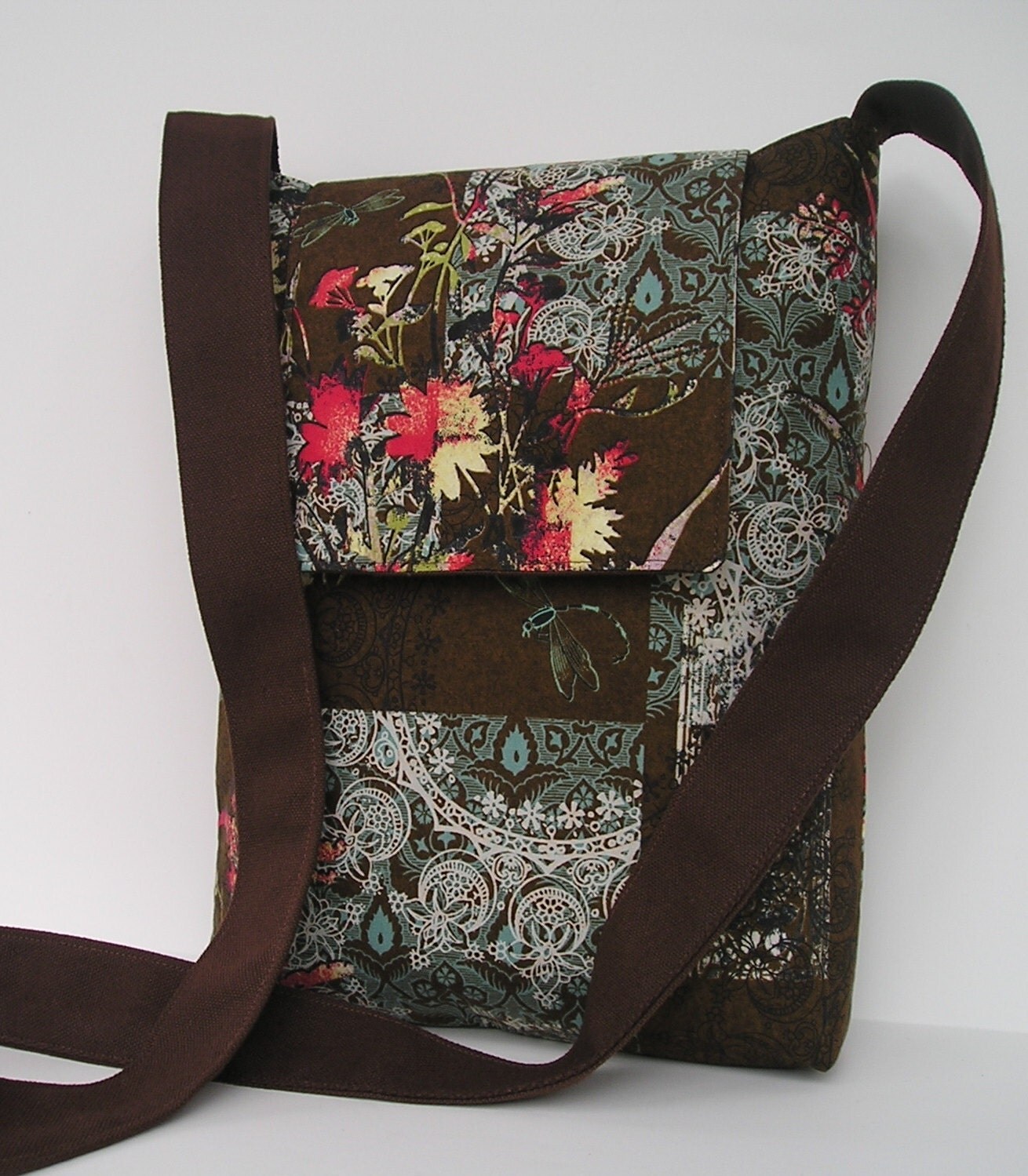 Mini Messenger Bag in Brown and Blue by jazzygeminis on Etsy