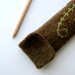 Felted Pencil Case - Olive Wool with Fern Embroidery