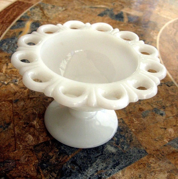 Vintage Milk Glass Compote Dish Footed Old Colony Lace Edge