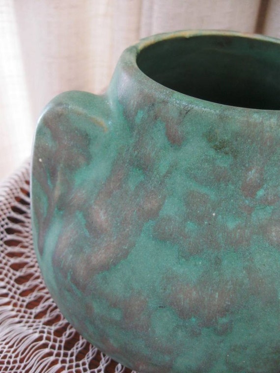 Vintage Pottery Vase Brush McCoy Arts and Crafts Vellum Green