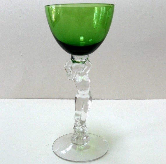Vintage Cambridge Glass Nude Stem Wine Statuesque Emerald