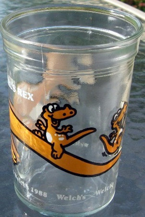 Vintage Welch's Jelly Glass Jar Cute Dinosaurs 1988