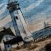 Vintage Pillow Lighthouse Tapestry Nautical Blue Brown Moss Green
