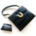 Vintage Handbag Purse Koret Designer Black Leather Brass Hardware 1960s