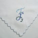Vintage Handkerchief Blue Monogrammed Letter F Embroidered Hankie White Cotton