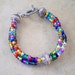 Glass Beaded Bracelet, Multi Colored Seed Beads with Silver Accents