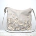 Grey Leather Handbag Leather Messenger Bag Subtle Flower Roseette Applique Purse