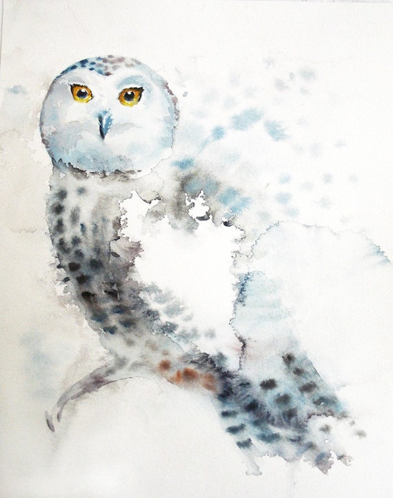 SNOWY OWL by DIMDIart Original watercolor painting 8x10inch