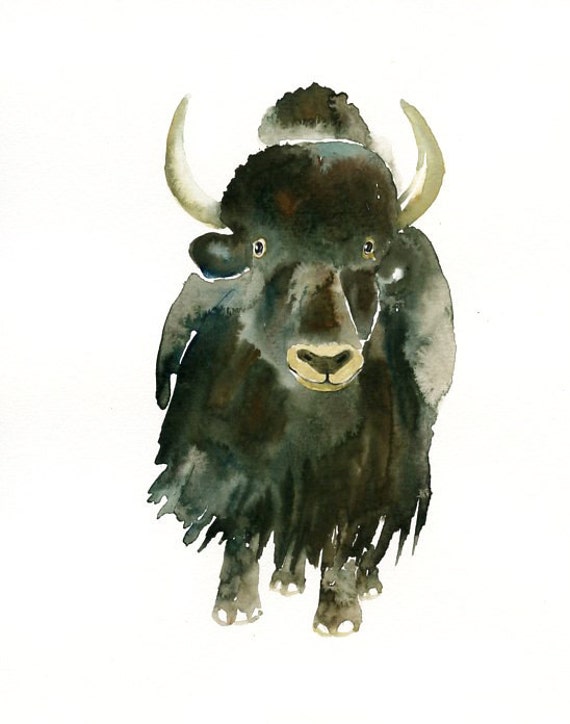 YAK by DIMDI Original watercolor painting 8x10inchVertical