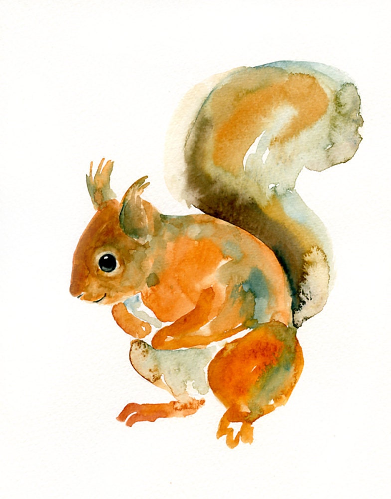 SQUIRREL by DIMDI Original watercolor painting 8x10inch