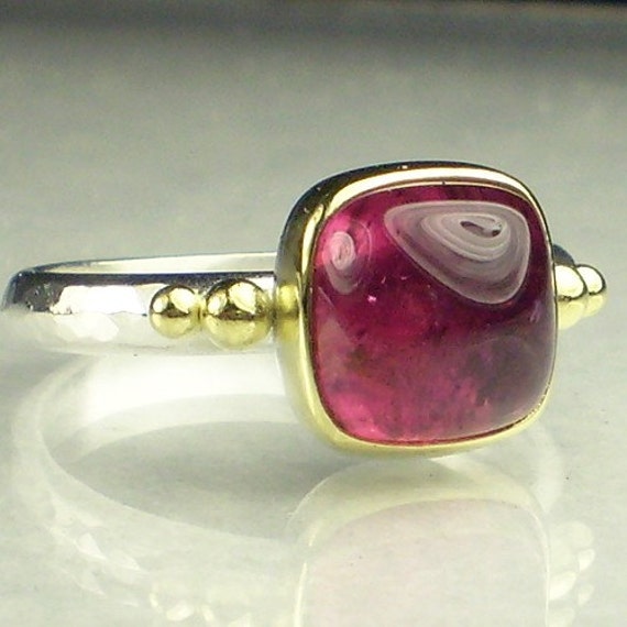 Pink Tourmaline Ring 18k Gold and Silver by JanishJewels on Etsy