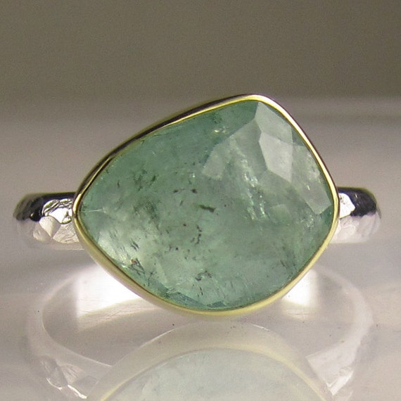 Rose Cut Aquamarine Ring 18k and Sterling by JanishJewels on Etsy