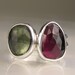 SALE - Natural Pink Tourmaline and GreenTourmaline Gemstone Stacking Rings in Sterling Silver - 20% OFF