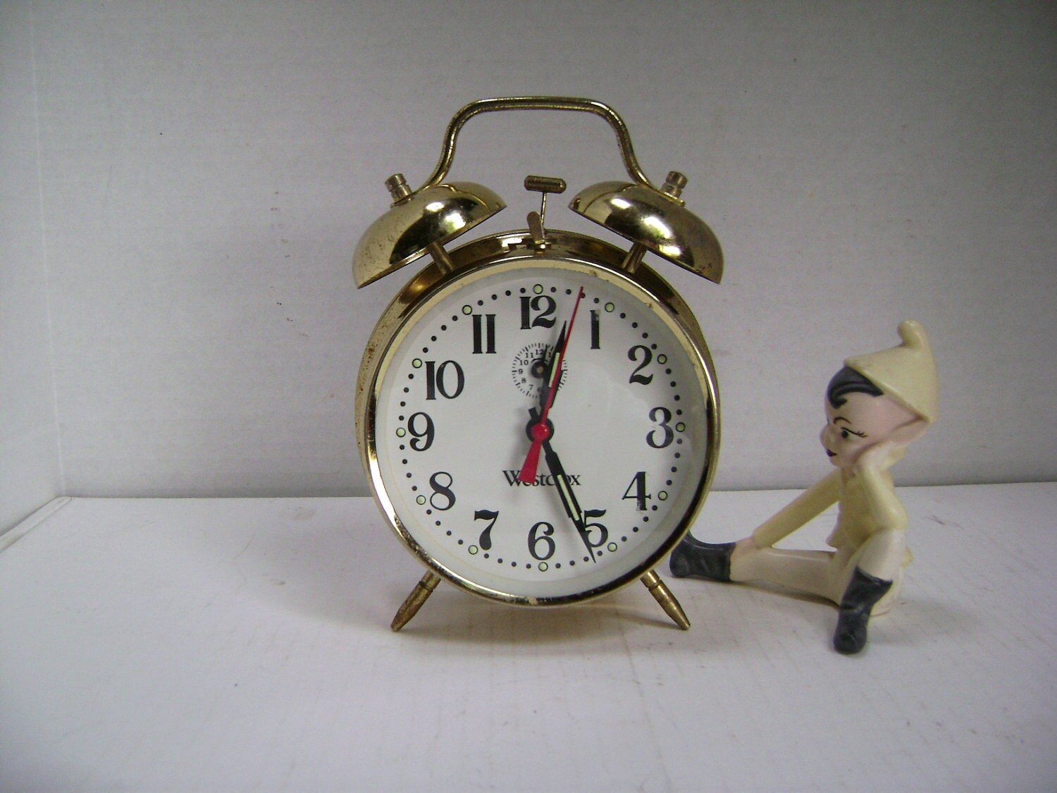 Vintage Clock Westclox Alarm Wind Up Striking Hammer Round