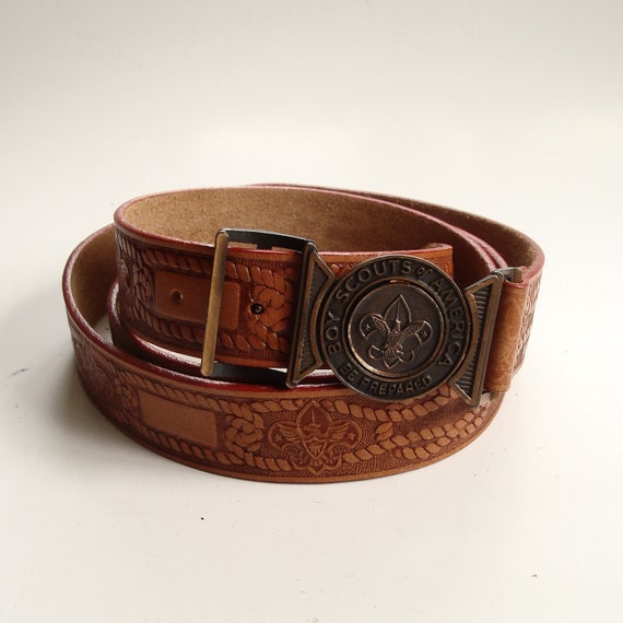 boy scout belt / 1970s / tooled leather belt / Boy Scouts of