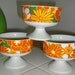 1970's Flower Power Ceramic Footed Dessert Bowls. set of 3