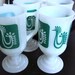 Vintage Teal/Turquoise White Milk Glass Rooster Footed Mugs Set of 4