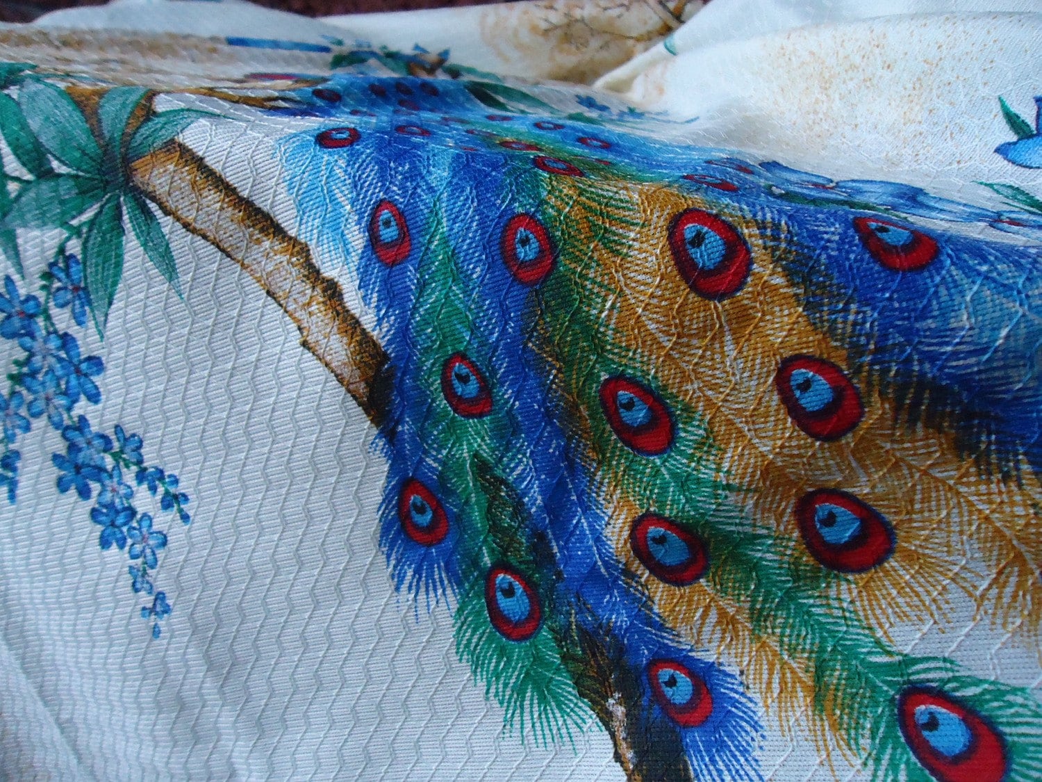 Vintage Peacock Tablecloth 55 X 51