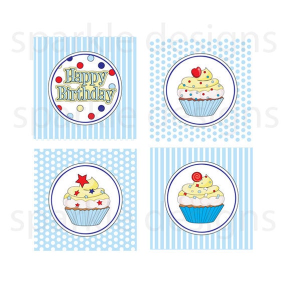 Items similar to 2 in. Printable Cupcake Toppers - blue birthday ...