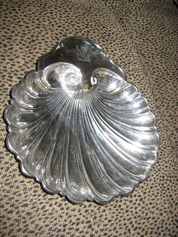 Antique Silver Tray Clam Shell Standing Lion Mark Legs In